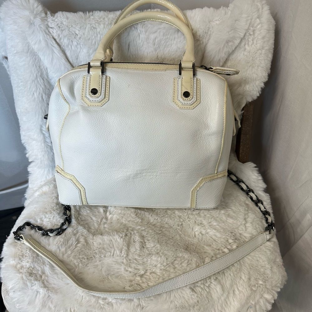Alice + Olivia Olivia Pebble Cow Leather White Cream Crossbody Satchel Bag